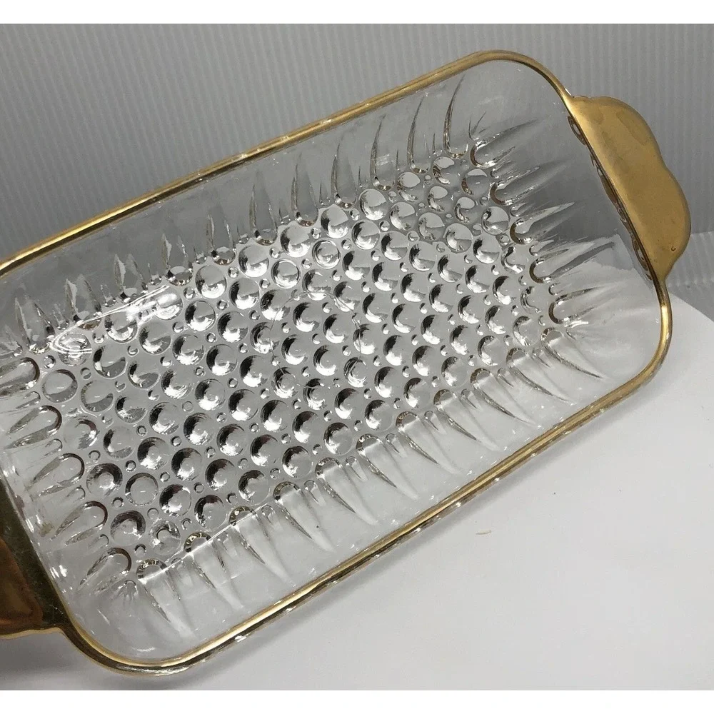 Vintage Glass Rectangular Cranberry Relish‎ Tray Butter Liner Dish Gold Trim